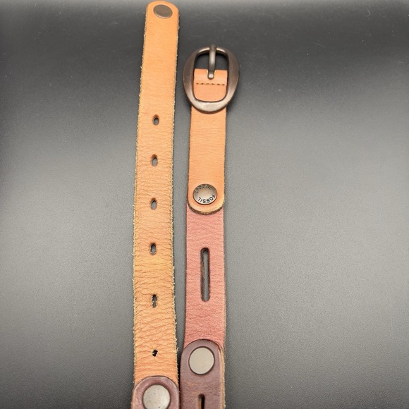 FOSSIL Brown Leather Strip Links Buttons Belt Southwestern BOHO ~ Size M 41" - Picture 8 of 9